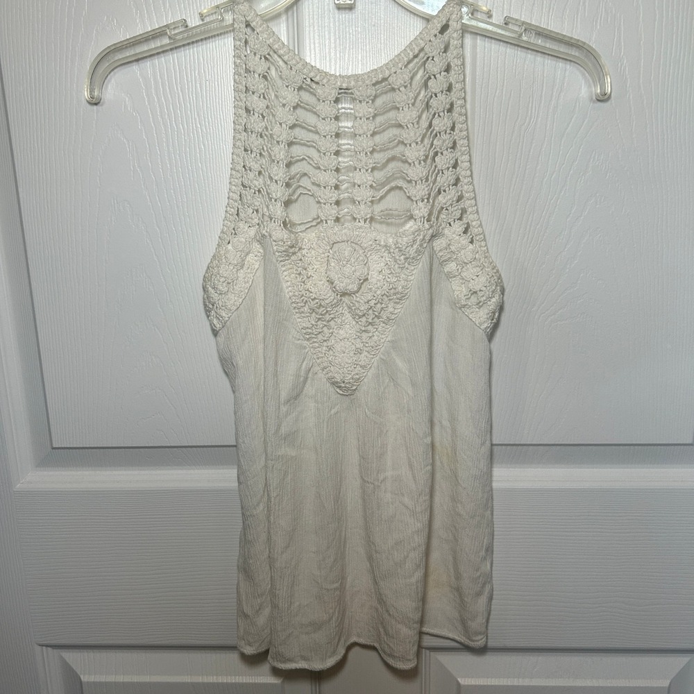Maurices XS White Crochet Tank Top Sleeveless Casual Summer Boho Festival
